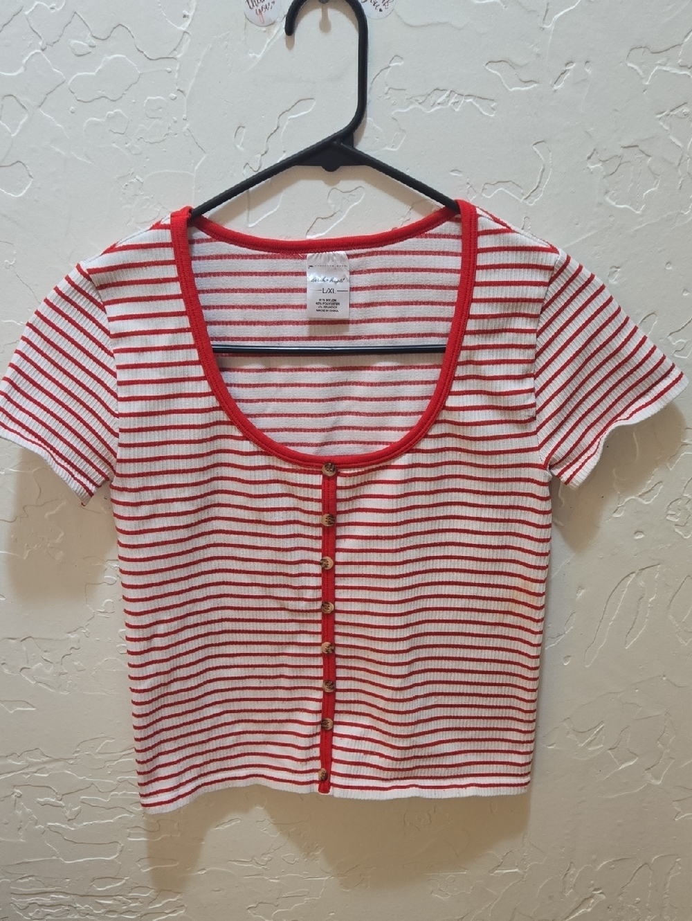 3/$10 Derek Heart Red & White Striped Scoop-Neck Crop